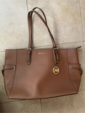 Michael Kors Cognac Leather Tote with Gold Logo Charm